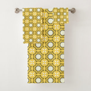 geometric yellow & black pattern bath towel set