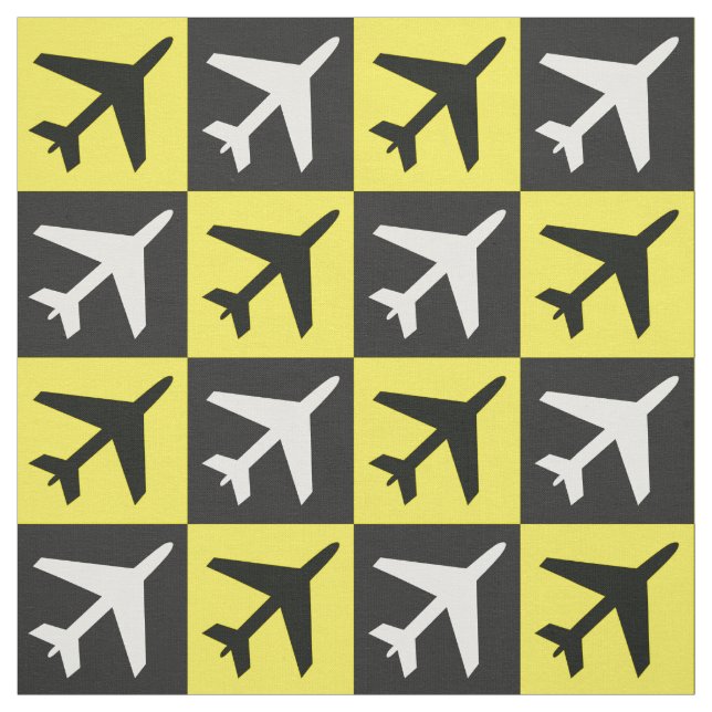 Geometric Yellow Flying Jets Aeroplane Fabric (Swatch)