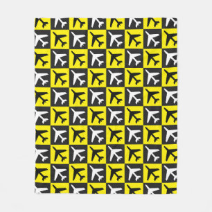 Geometric Yellow Flying Jets Aeroplane Fleece Blanket