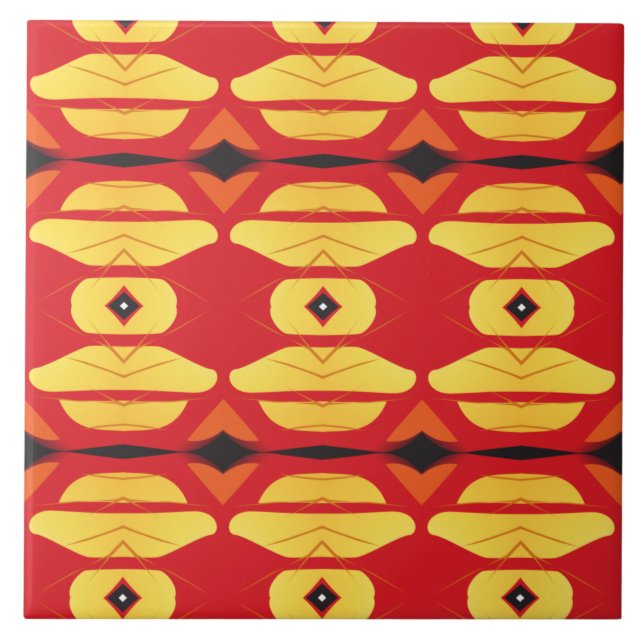 Geometric yellow orange red black  tile (Front)