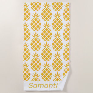 Geometric Yellow Pineapple Pattern Personalised Beach Towel
