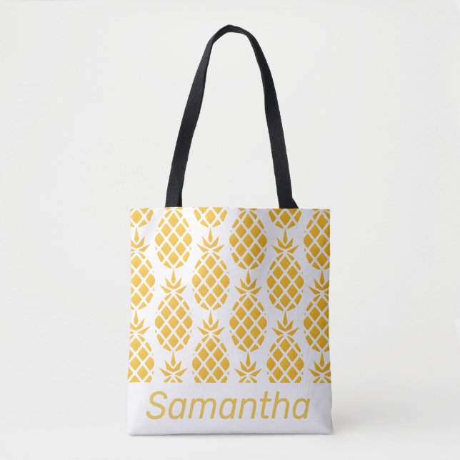 Geometric Yellow Pineapple Pattern Personalised Tote Bag (Front)