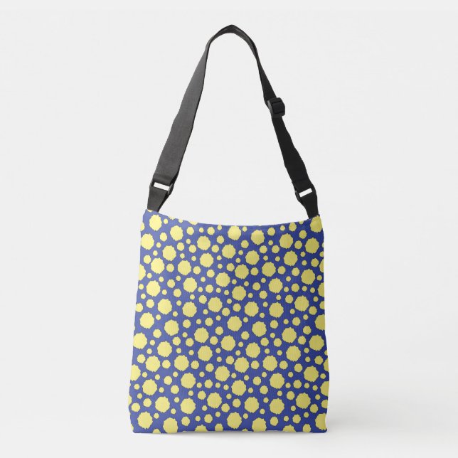 Geometric yellow polka dots on blue background crossbody bag (Front)