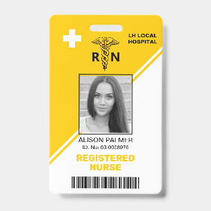 Geometric yellow triangles Registered nurse RN ID Badge