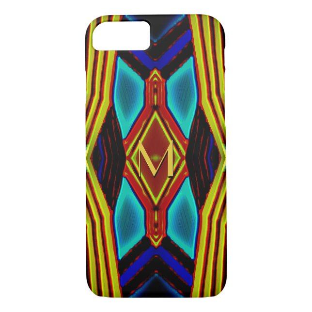 Geometric Yellow Turquoise Blue Red Monogram Case-Mate iPhone Case (Back)