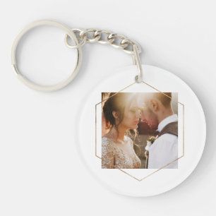 Geometric   Your Personal Photo with Gold Key Ring