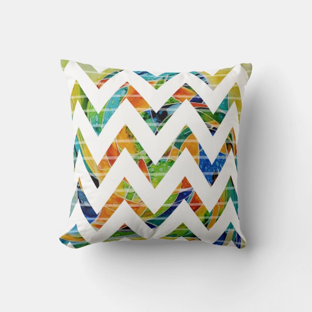 Geometric zigzag reversible to floral cushion (Front)