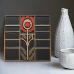 Geometrical Abstract Orange Flower Mid-Century Tile<br><div class="desc">This exquisite mid-century modern ceramic tile is a loving homage to the time-honoured Arts and Crafts movement. Expertly crafted in our Barcelona workshop, it features abstract symmetrical shapes and imitates the captivating allure of mid-century modern faux relief tiles. The symmetrical designs echo a harmonious balance, the ideal expression of abstract...</div>