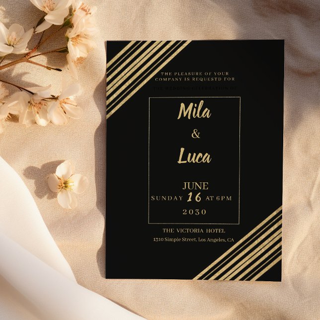 Geometrical black gold typography Wedding Invitation (Creator Uploaded)
