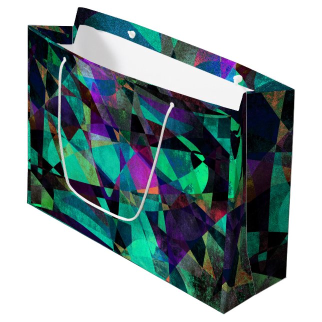 Geometrical, Colourful, Grungy Abstract Art Large Gift Bag (Front Angled)