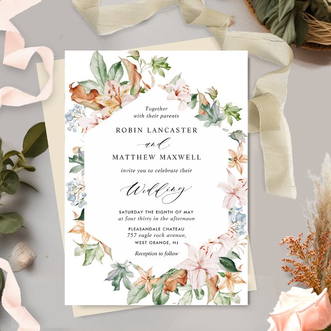 Geometrical Earthy Blooms in Buttery Beige Wedding Invitation (Creator Uploaded)