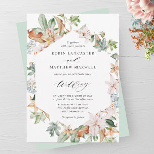 Geometrical Earthy Blooms in Sage Green Wedding Invitation