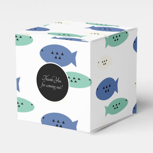 Geometrical Fish Blue Party Favour Box (Front Side)
