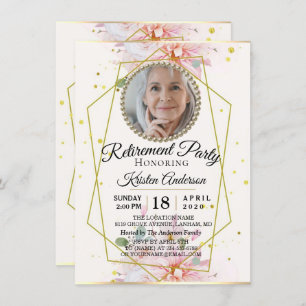Geometrical Frame Floral Retirement Party Invitation