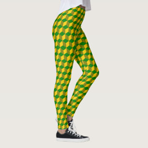 Geometrical Green Gold Pattern Leggings