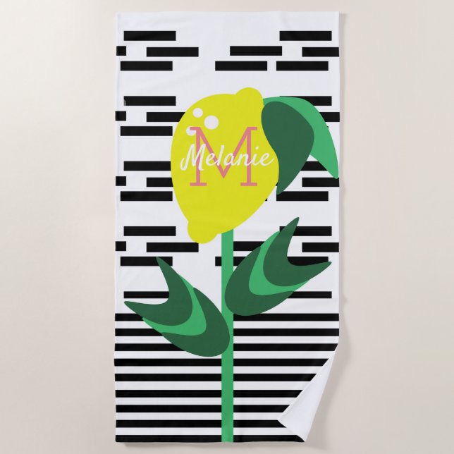 Geometrical Lemon Citrus Plant Beach Towel (Front)