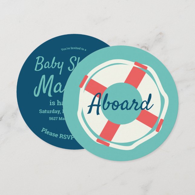 Geometrical Life Save Ring Nautical Baby Shower Invitation (Front/Back)