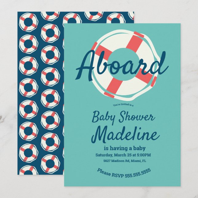 Geometrical Life Save Ring Nautical Baby Shower Invitation (Front/Back)