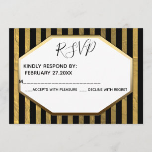 Geometrical lux gold /black stripes wedding RSPV Invitation