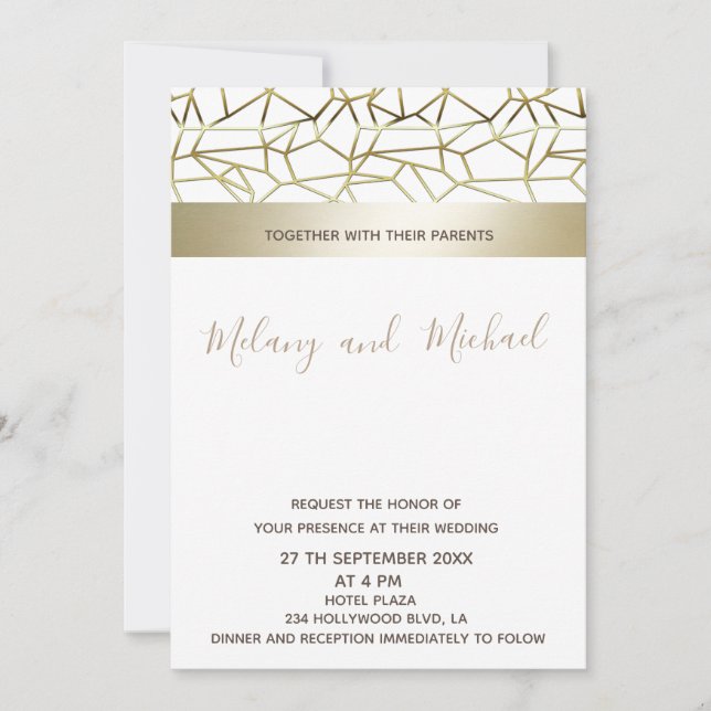 Geometrical luxury gold black/white invitation (Front)