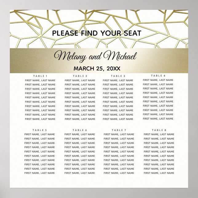 geometrical luxury  modern gold /white wedding poster (Front)