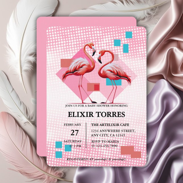 Geometrical Modern Flamingo Baby Shower Invitation (Creator Uploaded)