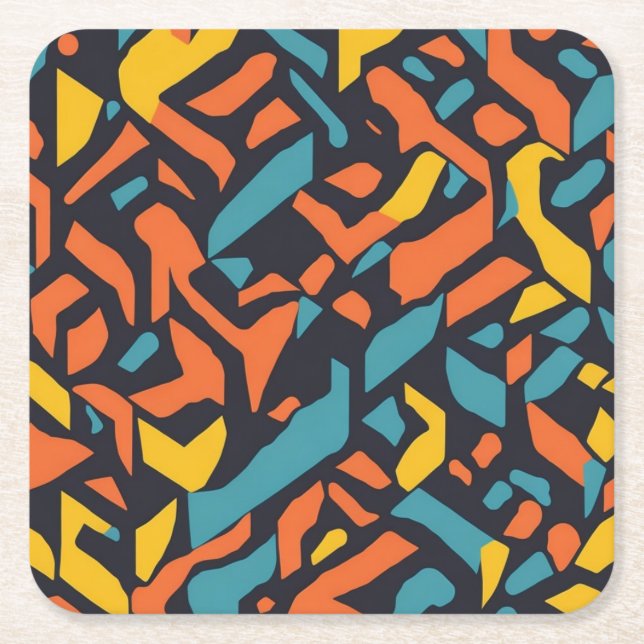 Geometrical pattern square paper coaster (Front)