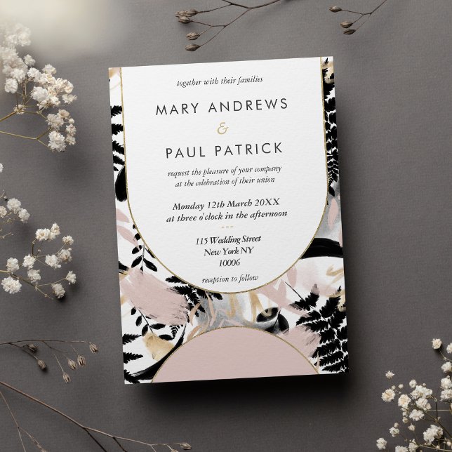 Geometrical pink black white gold floral Wedding Invitation (Geometrical pink black white gold floral Wedding )
