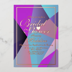 Geometrical Purple Bridal Shower   Foil Invitation
