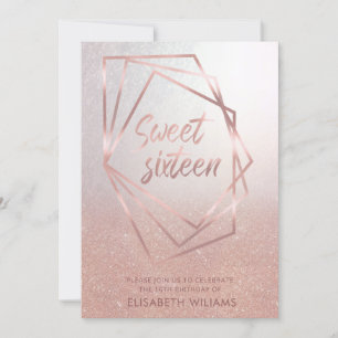Geometrical Rose gold glittery ombre Invitation