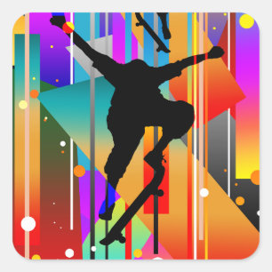 Geometrical Shape Abstract Skateboarding Square Sticker