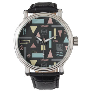 Geometrical shapes black pattern watch
