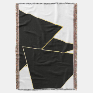 Geometrical Shapes Pattern Black White Gold Throw Blanket