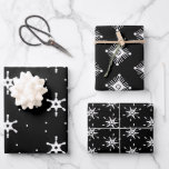 Geometrical Snowflakes Christmas Black White Wrapping Paper Sheet<br><div class="desc">Modern Style Snowflake Pattern Wrapping Paper</div>