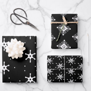Geometrical Snowflakes Christmas Black White Wrapping Paper Sheet