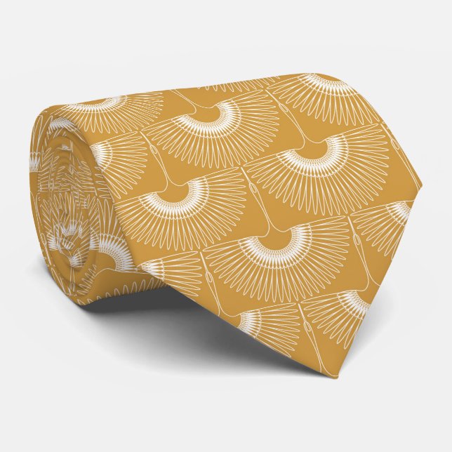 Geometrical swan flying bird pattern brown tie (Rolled)