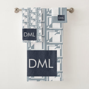 Geometrical Texture Warm Blue Tones Pattern Bath Towel Set