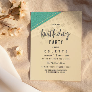 Geometrical turquoise gold floral Birthday Party Invitation