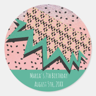 Geometrical Watermelon Slice Pink Birthday Party Classic Round Sticker