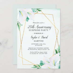 Geometrical White Calla Lily 25th Anniversary Invitation