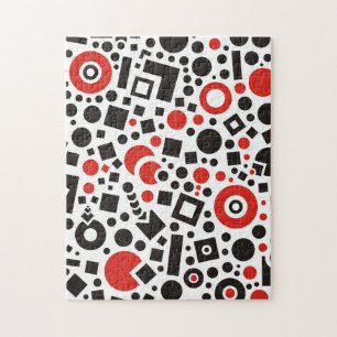 geometrics black red on white jigsaw puzzle