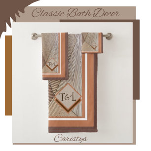 Geometrics Brown Shades Personalised  Bath Towel Set