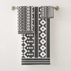 Geometrics Charcoal Grey and White Towel