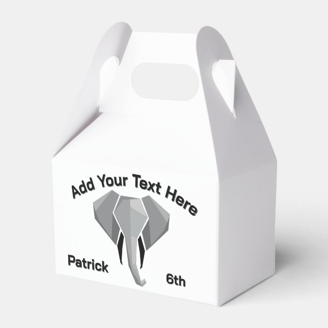  Geometrics Elephant Head Age Name Text Favour Box (Front Side)