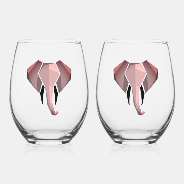 Geometrics Elephant Head  Stemless Wine Glass (Front)