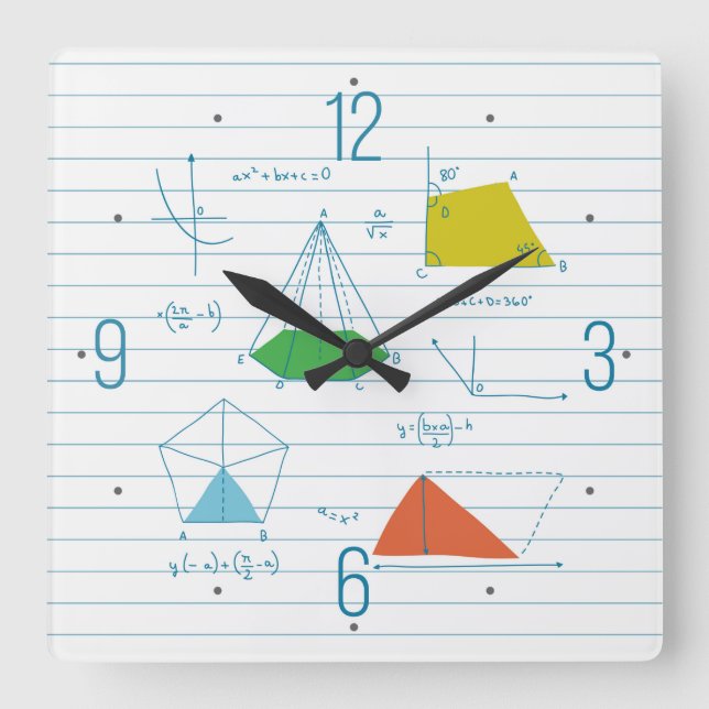 Geometry And Maths Graphs Square Wall Clocks (Front)