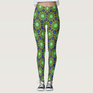 Geometry Blue Green Hexagon Vision Leggings
