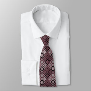 Geometry ethnic patchwork brown burgundy tie
