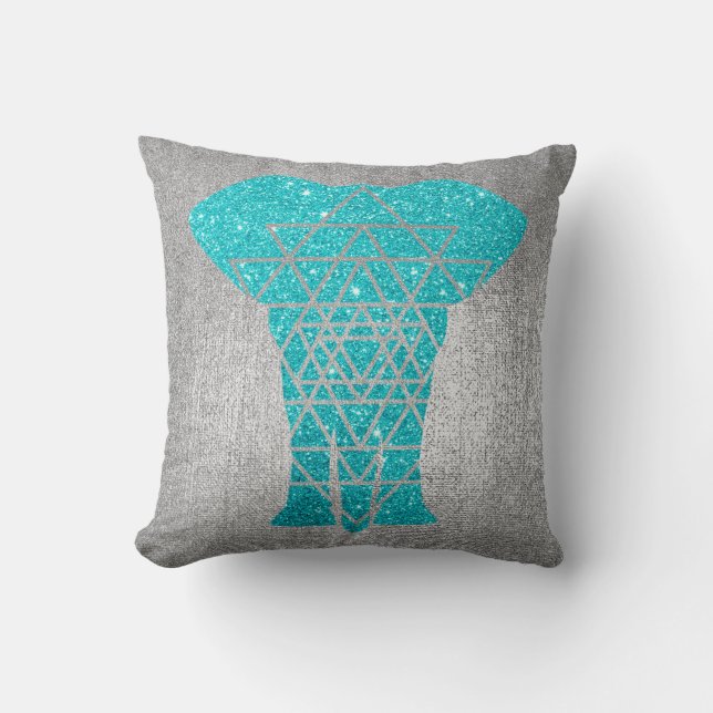 Geometry Gray Silver Ocean Glitter Elephant Cushion (Front)