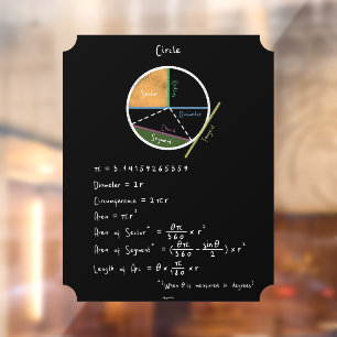 Geometry of a Circle Math Reference Chalkboard Window Cling